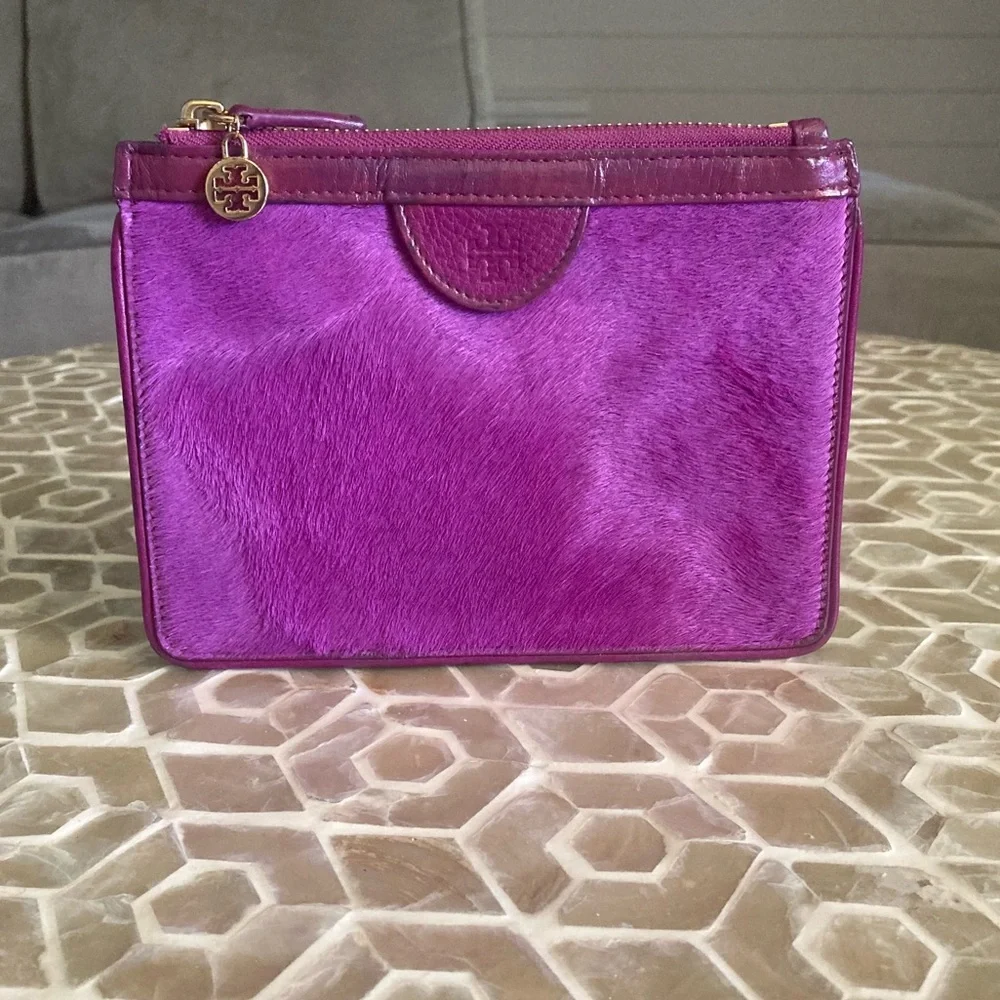 LIKE NEW!  Tory Burch Priscilla calf hair pouch in fuchsia purple